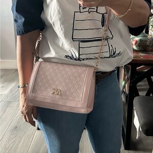 Anne Klein Light Pink Crossbody Bag with Gold Accents
